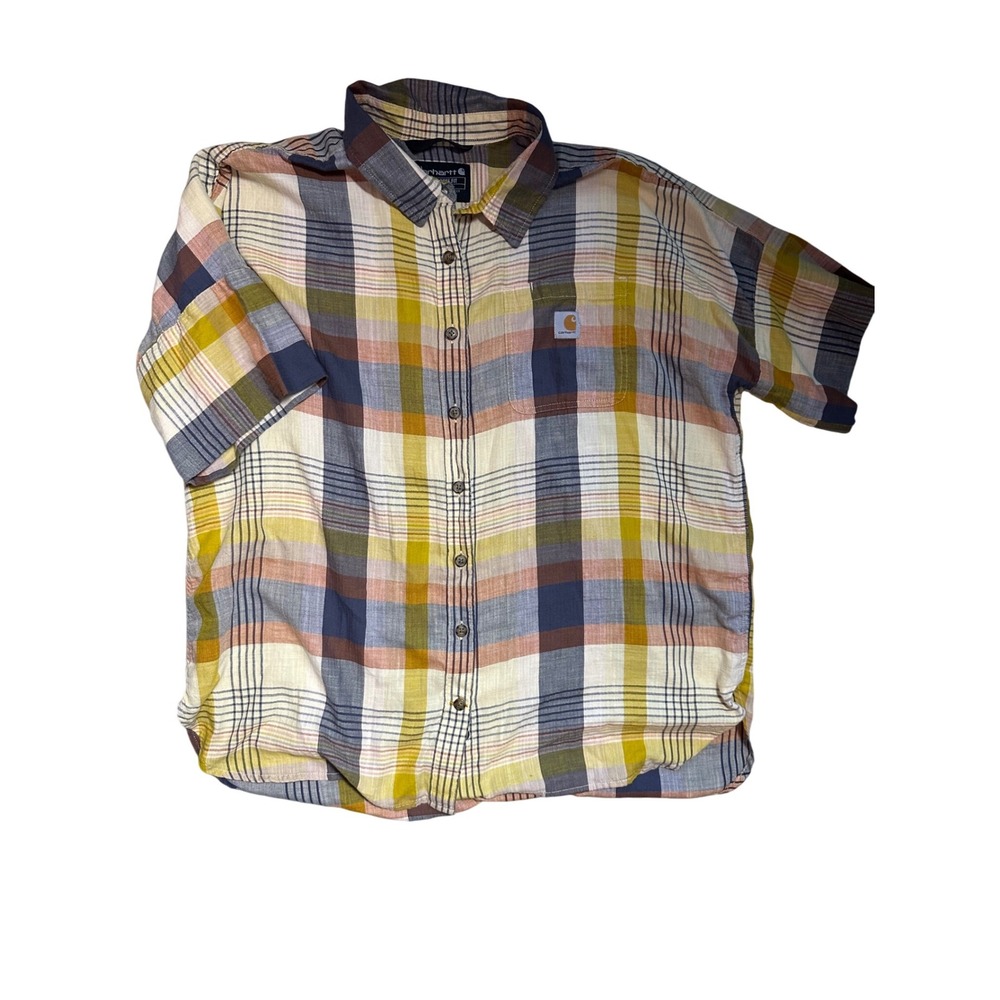 Carhartt Mens Plaid Short Sleeve‎ Button Up Shirt Loose Fit Size XL